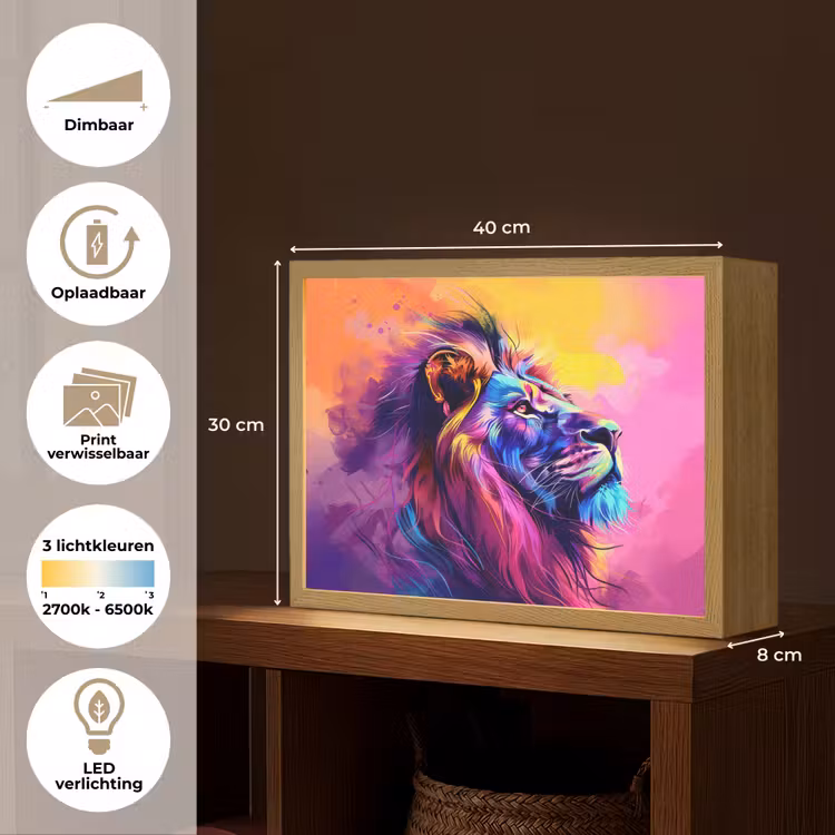 Lightbox - Wandlamp kinderkamer - Leeuw - Verf- Kleuren - Dier — 10