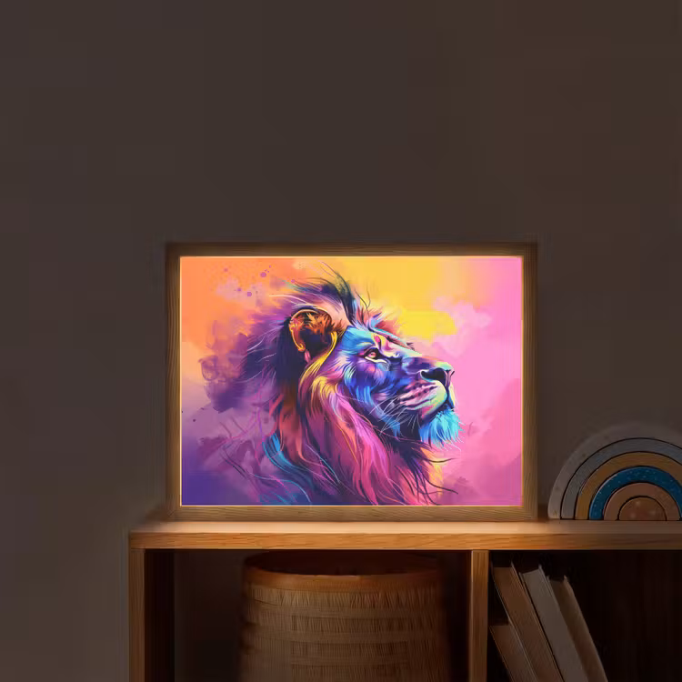 Lightbox - Wandlamp kinderkamer - Leeuw - Verf- Kleuren - Dier — 2