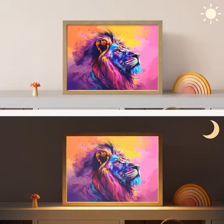 Lightbox - Wandlamp kinderkamer - Leeuw - Verf- Kleuren - Dier — 6
