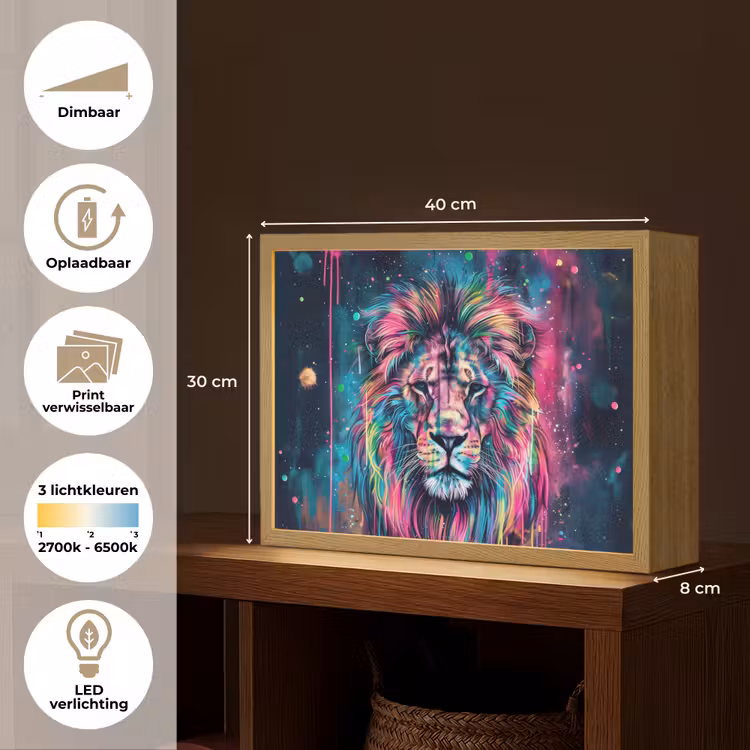 Lightbox - Wandlamp kinderkamer - Leeuw - Verf - Kleurrijk - Zwart - Dieren — 10