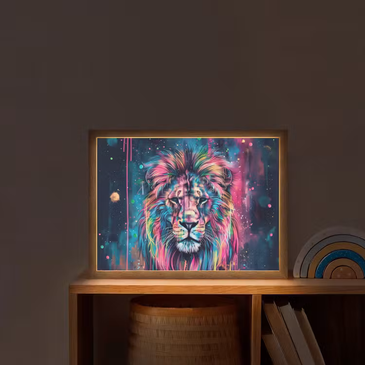Lightbox - Wandlamp kinderkamer - Leeuw - Verf - Kleurrijk - Zwart - Dieren — 2