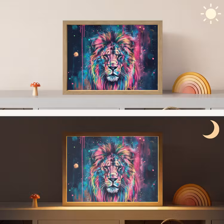 Lightbox - Wandlamp kinderkamer - Leeuw - Verf - Kleurrijk - Zwart - Dieren — 6