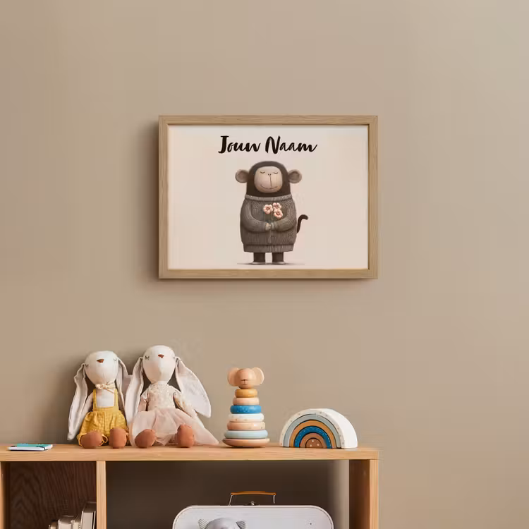 Lightbox - Wandlamp kinderkamer met naam - Aap - Roze bloemen - Speels — 3