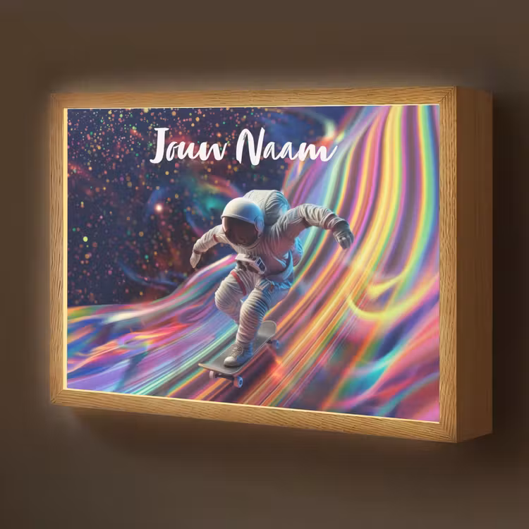 Lightbox - Wandlamp kinderkamer met naam - Astronaut - Ruimte - Skateboard - Kleurrijk — 1