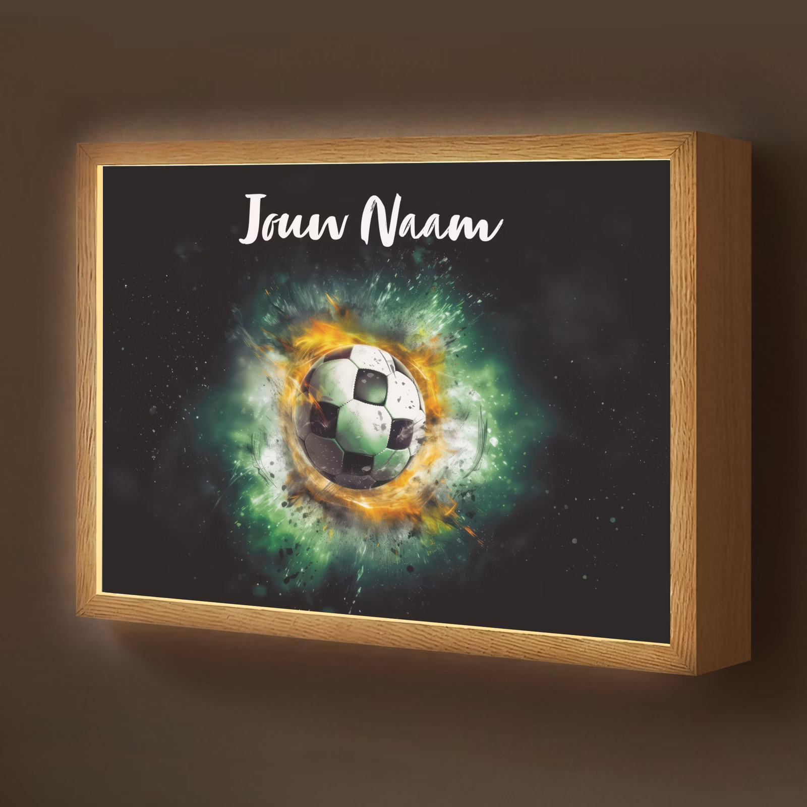 Lightbox - Wandlamp kinderkamer met naam - Bal - Voetbal - Groen - Oranje - Rook — 1