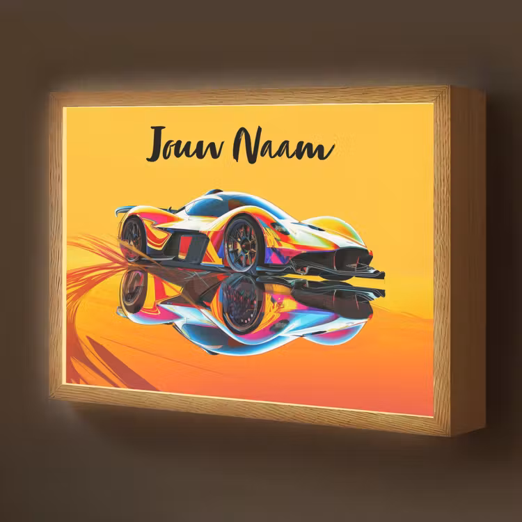 Lightbox - Wandlamp kinderkamer met naam - Auto - Race  - F1 - Jongens - Geel - Rood — 1