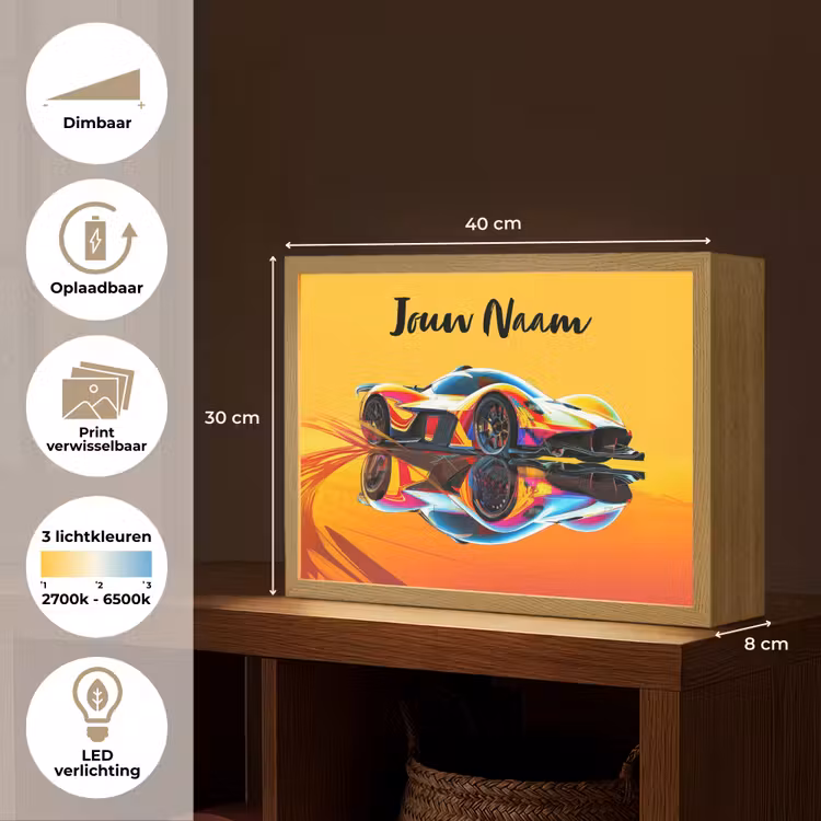 Lightbox - Wandlamp kinderkamer met naam - Auto - Race  - F1 - Jongens - Geel - Rood — 10