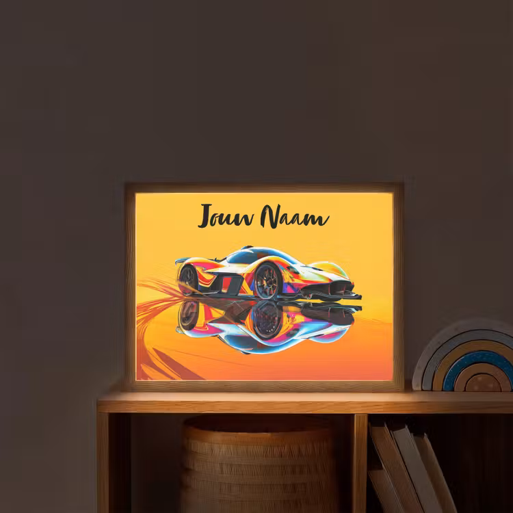 Lightbox - Wandlamp kinderkamer met naam - Auto - Race  - F1 - Jongens - Geel - Rood — 2