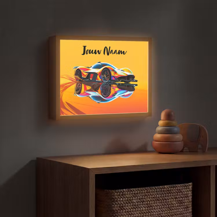 Lightbox - Wandlamp kinderkamer met naam - Auto - Race  - F1 - Jongens - Geel - Rood — 4
