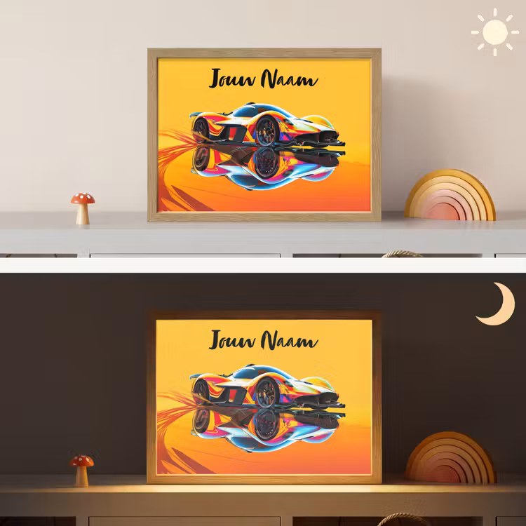 Lightbox - Wandlamp kinderkamer met naam - Auto - Race  - F1 - Jongens - Geel - Rood — 6