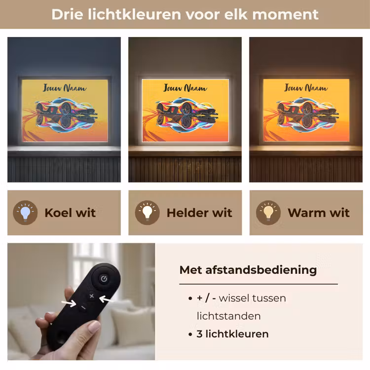 Lightbox - Wandlamp kinderkamer met naam - Auto - Race  - F1 - Jongens - Geel - Rood — 8