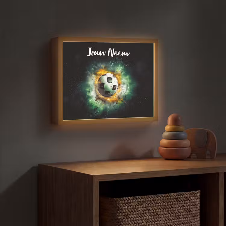 Lightbox - Wandlamp kinderkamer met naam - Bal - Voetbal - Groen - Oranje - Rook — 4