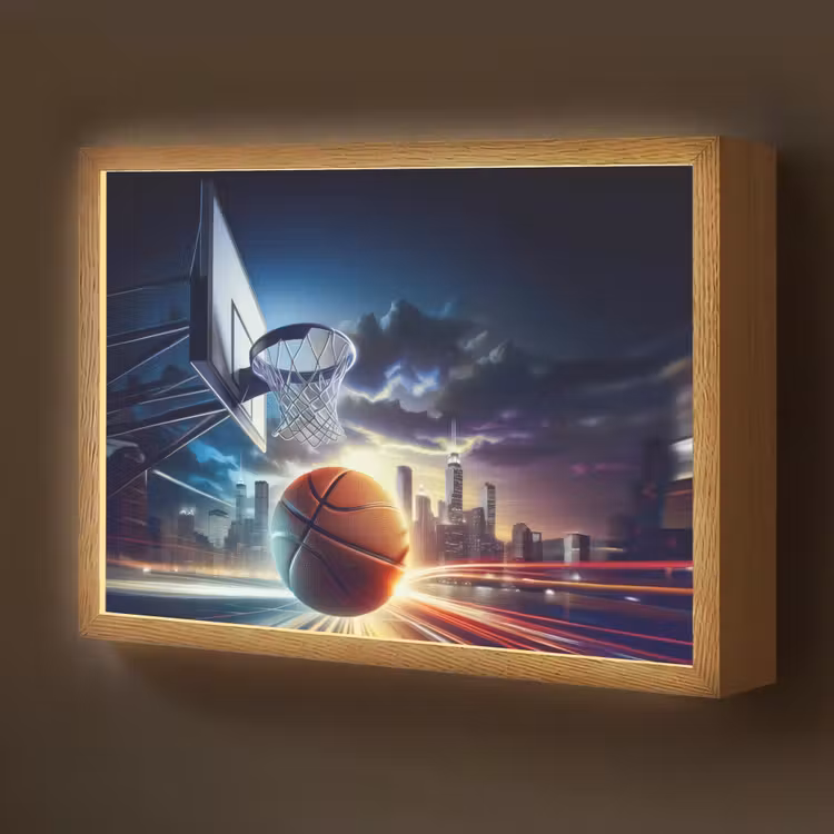 Lightbox - Wandlamp kinderkamer met naam - Basketbal - Sport  - Basket - Stad — 1