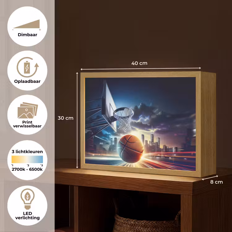 Lightbox - Wandlamp kinderkamer met naam - Basketbal - Sport  - Basket - Stad — 10