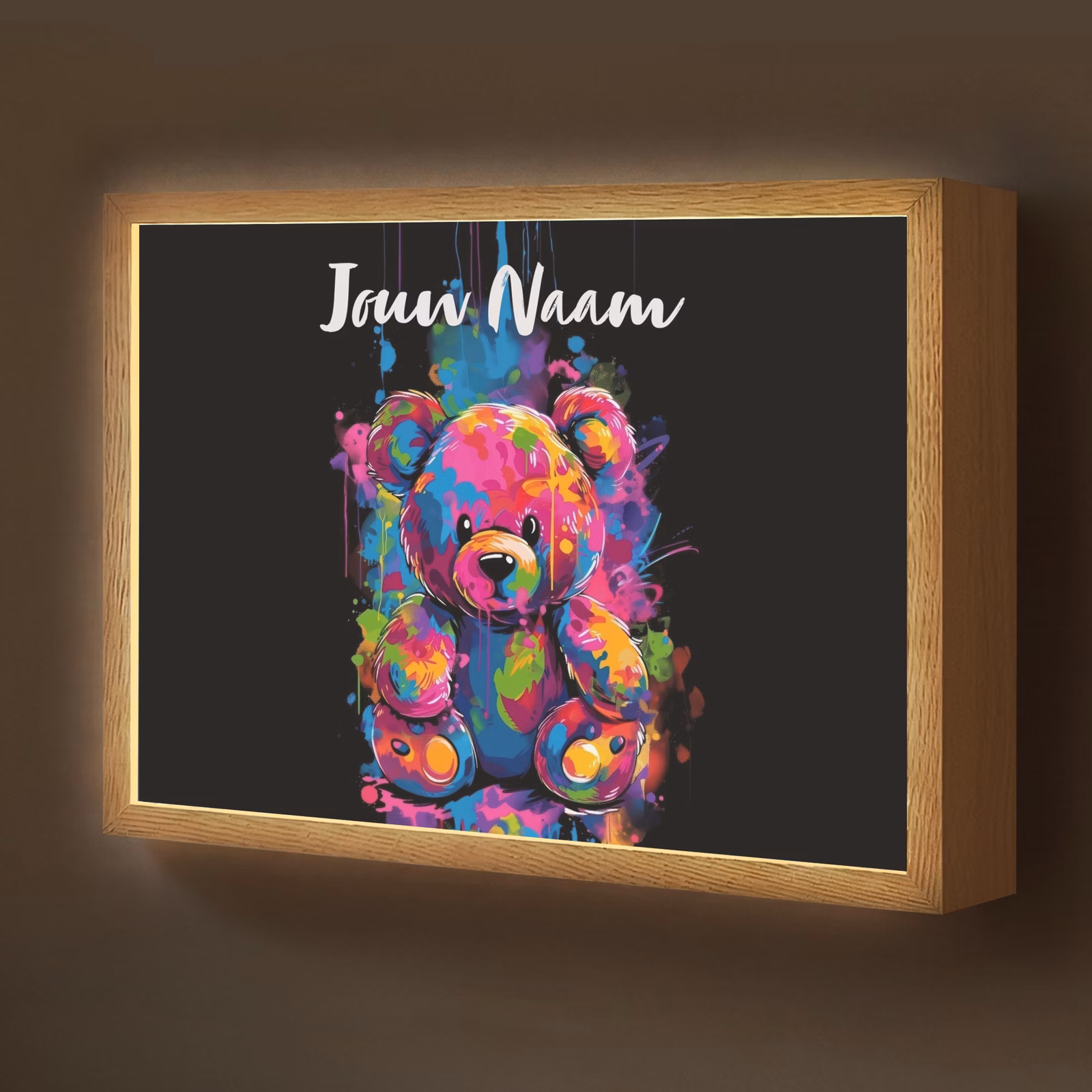 Lightbox - Wandlamp kinderkamer met naam - Beer - Verf - Kleurrijk - Knuffeldier — 1