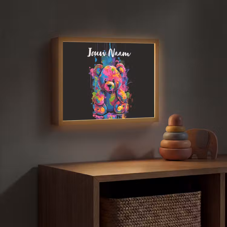 Lightbox - Wandlamp kinderkamer met naam - Beer - Verf - Kleurrijk - Knuffeldier — 4