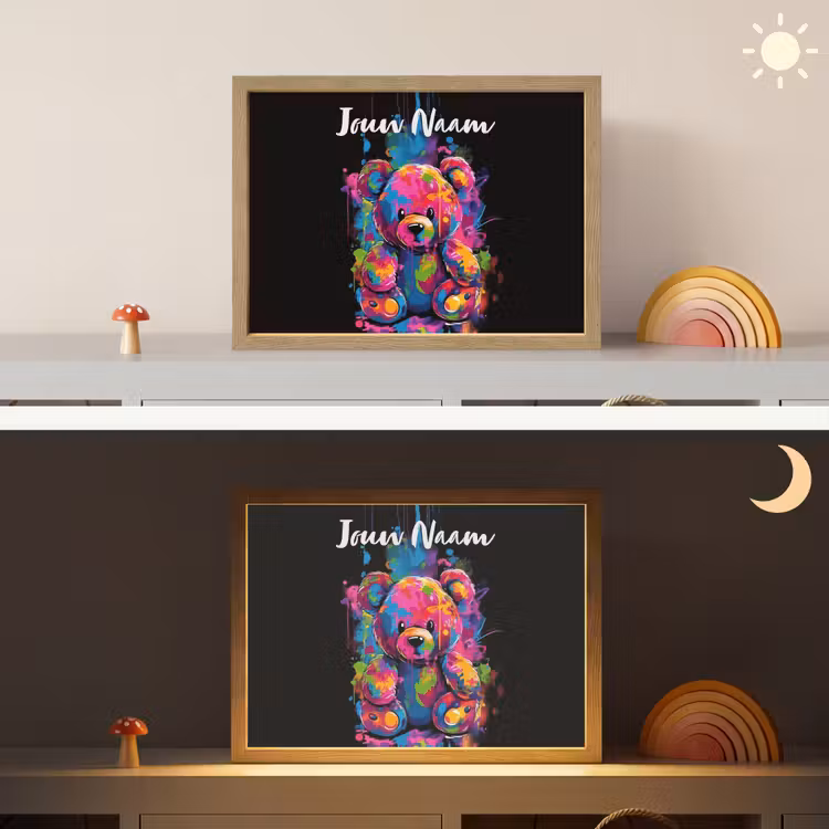 Lightbox - Wandlamp kinderkamer met naam - Beer - Verf - Kleurrijk - Knuffeldier — 6