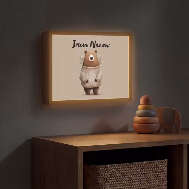 Lightbox - Wandlamp kinderkamer met naam - Beer - Witte bloemen - Knus — 4