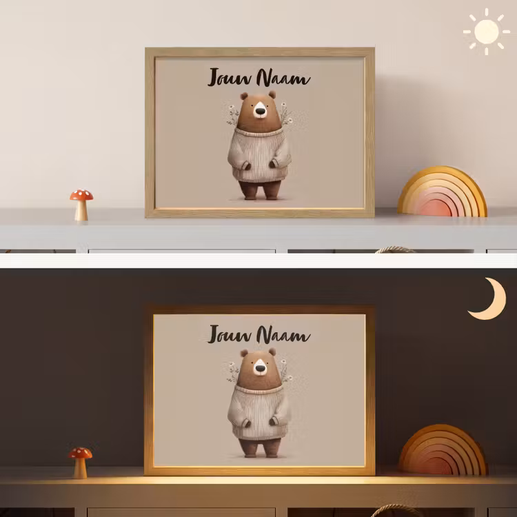 Lightbox - Wandlamp kinderkamer met naam - Beer - Witte bloemen - Knus — 6