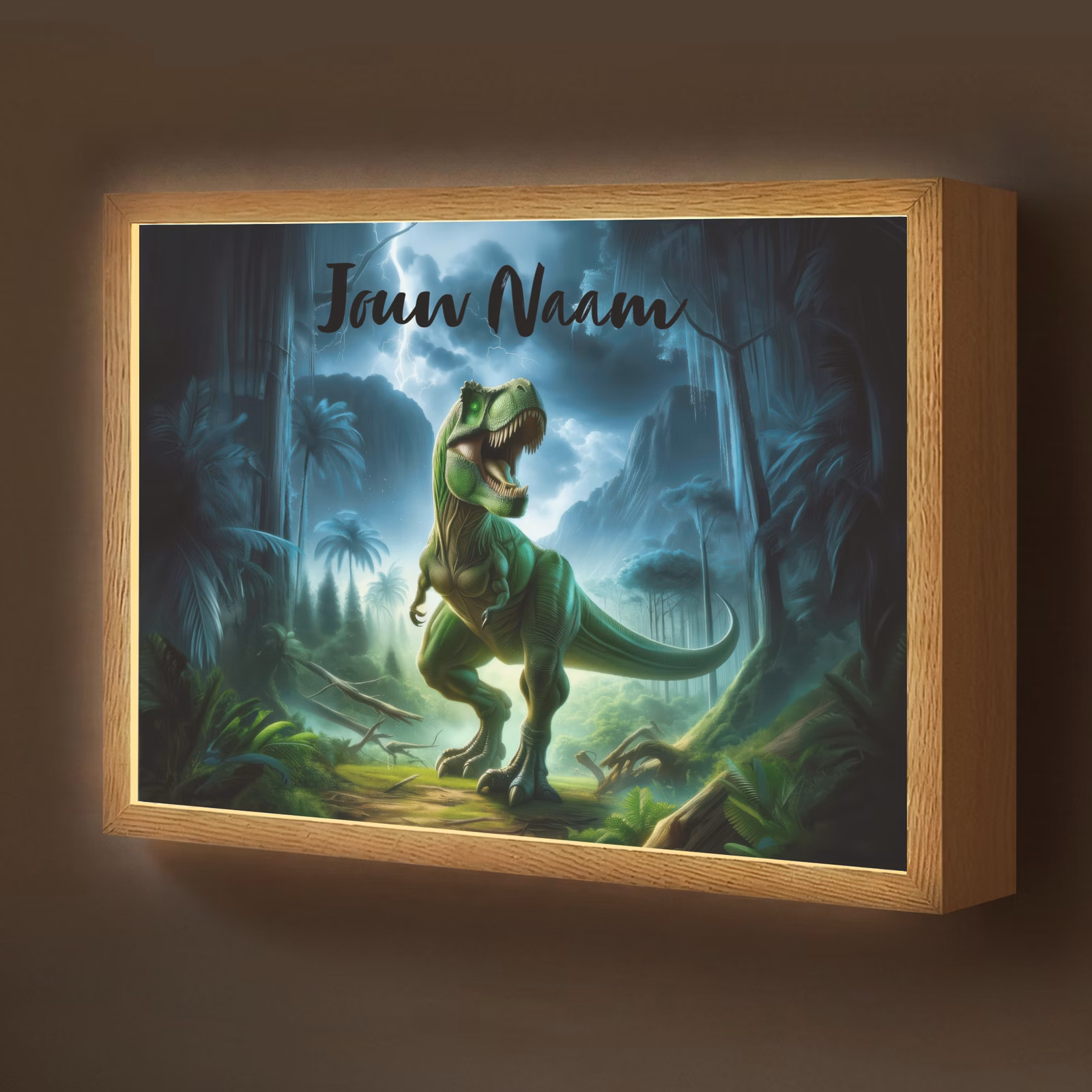 Lightbox - Wandlamp kinderkamer met naam - Dino - Jongens - Groen - Blauw - T-Rex — 1