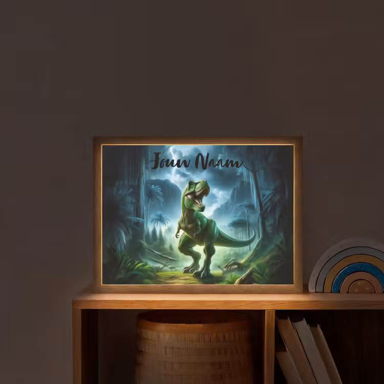 Lightbox - Wandlamp kinderkamer met naam - Dino - Jongens - Groen - Blauw - T-Rex — 2