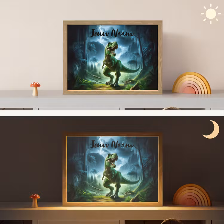 Lightbox - Wandlamp kinderkamer met naam - Dino - Jongens - Groen - Blauw - T-Rex — 6
