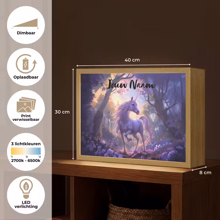 Lightbox - Wandlamp kinderkamer met naam - Eenhoorn - Paars - Sprookje - Fantasy dier — 10