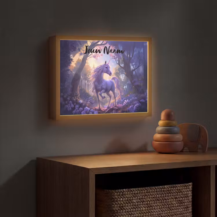 Lightbox - Wandlamp kinderkamer met naam - Eenhoorn - Paars - Sprookje - Fantasy dier — 4