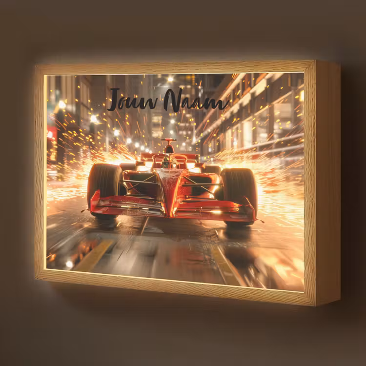 Lightbox - Wandlamp kinderkamer met naam - Formule 1 - Auto - Race - Goud - Jongens — 1