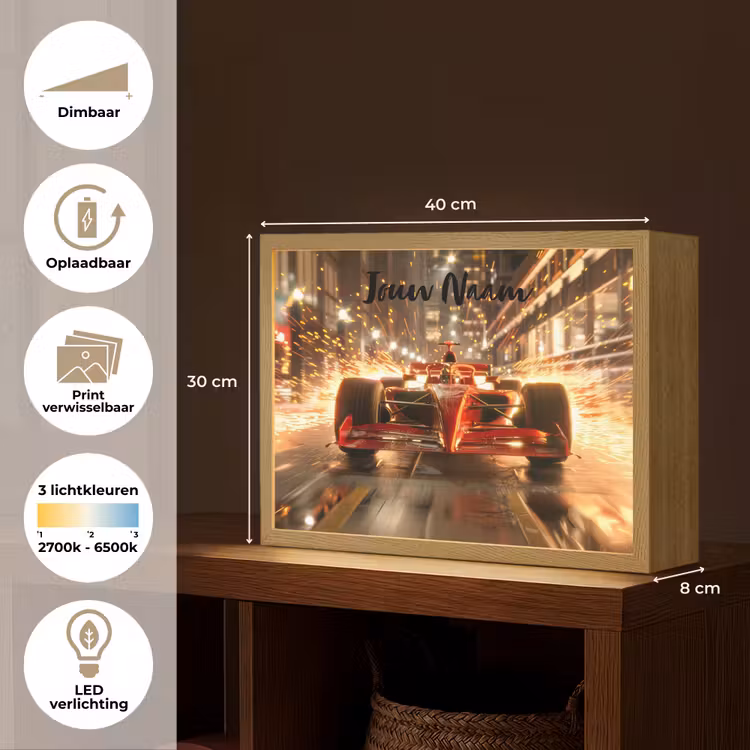 Lightbox - Wandlamp kinderkamer met naam - Formule 1 - Auto - Race - Goud - Jongens — 10