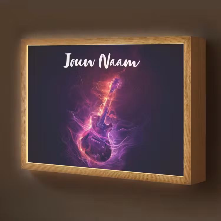 Lightbox - Wandlamp kinderkamer met naam - Gitaar - Muziek - Rook - Paars — 1