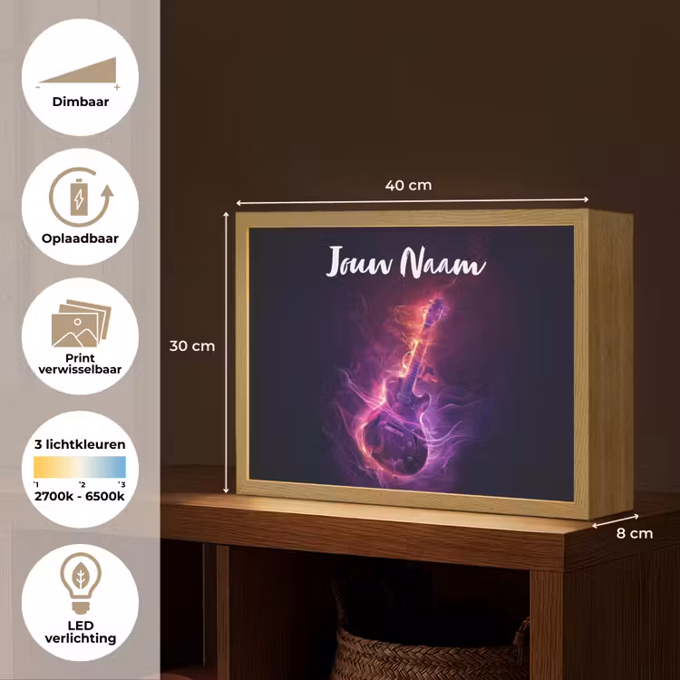 Lightbox - Wandlamp kinderkamer met naam - Gitaar - Muziek - Rook - Paars — 10