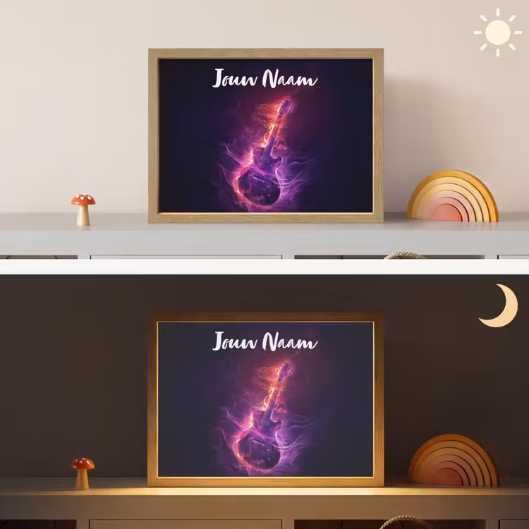Lightbox - Wandlamp kinderkamer met naam - Gitaar - Muziek - Rook - Paars — 6
