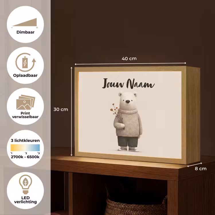 Lightbox - Wandlamp kinderkamer met naam - Knuffelbeer - Oranje bloemen - Vriendelijk — 10