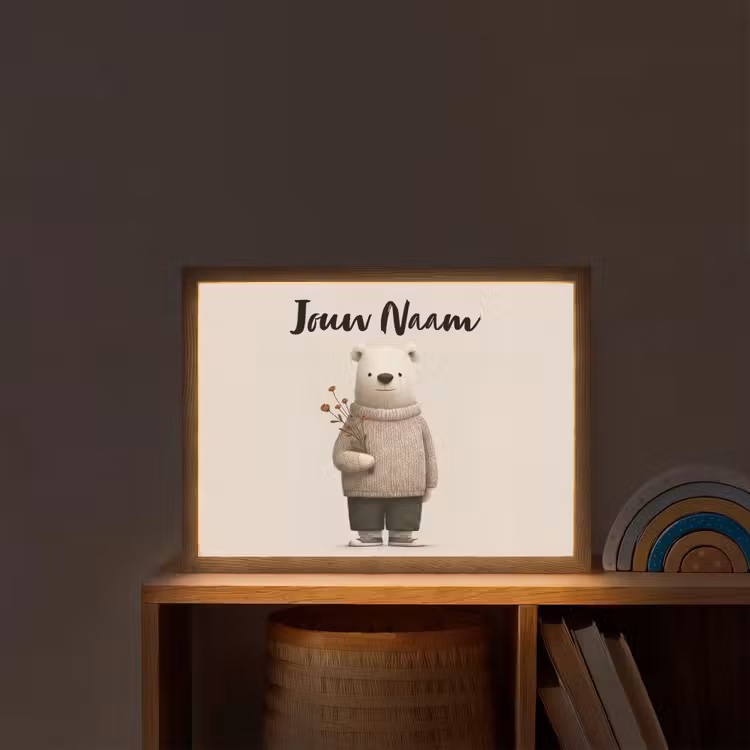 Lightbox - Wandlamp kinderkamer met naam - Knuffelbeer - Oranje bloemen - Vriendelijk — 2