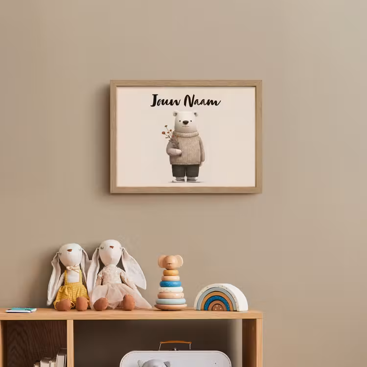 Lightbox - Wandlamp kinderkamer met naam - Knuffelbeer - Oranje bloemen - Vriendelijk — 3