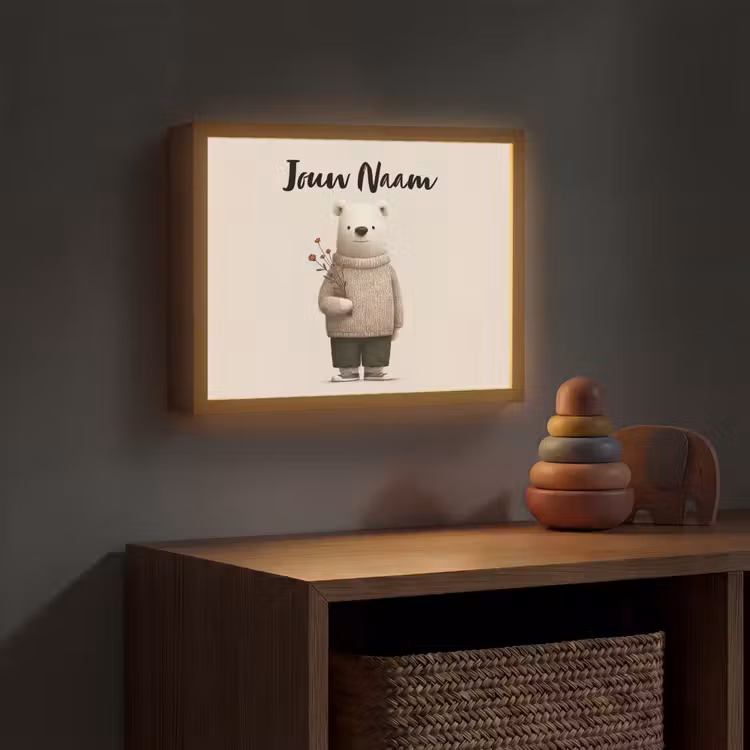Lightbox - Wandlamp kinderkamer met naam - Knuffelbeer - Oranje bloemen - Vriendelijk — 4