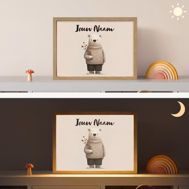 Lightbox - Wandlamp kinderkamer met naam - Knuffelbeer - Oranje bloemen - Vriendelijk — 6