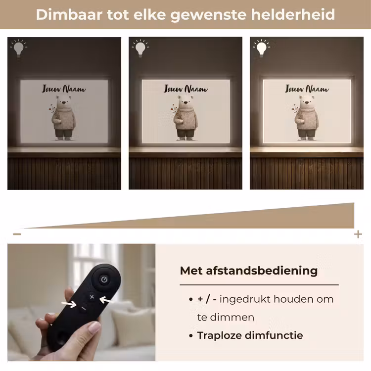 Lightbox - Wandlamp kinderkamer met naam - Knuffelbeer - Oranje bloemen - Vriendelijk — 7