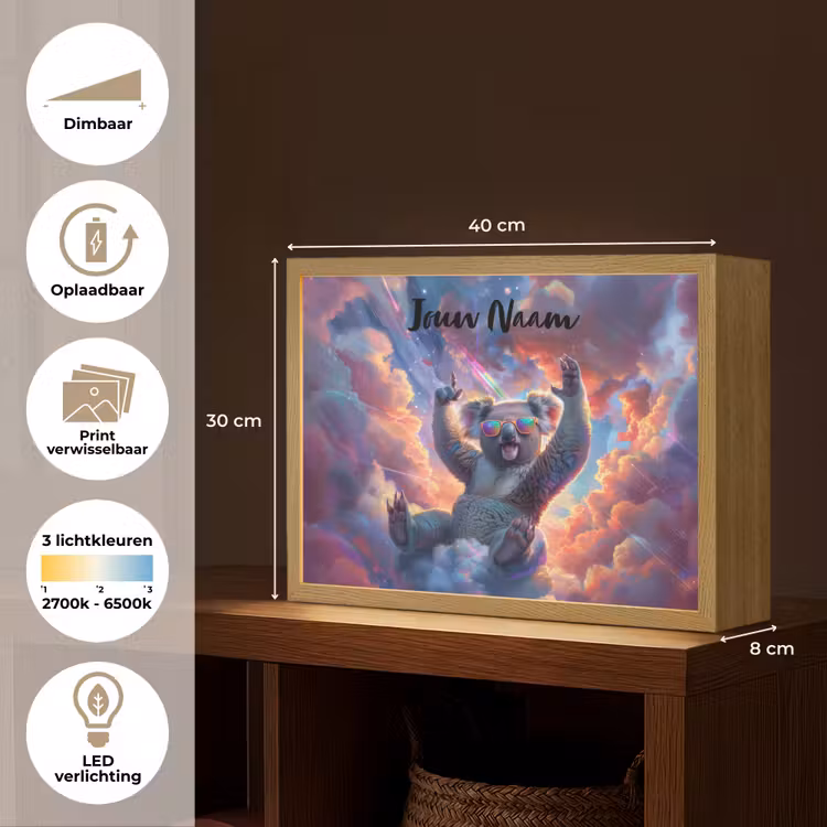 Lightbox - Wandlamp kinderkamer met naam - Koala - Dier - Zonnebril - Wolken — 10
