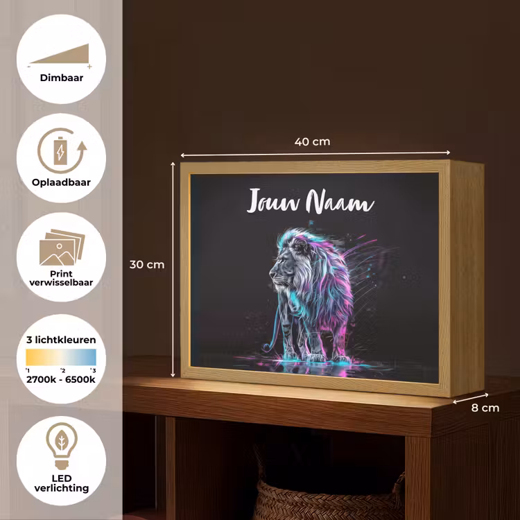 Lightbox - Wandlamp kinderkamer met naam - Leeuw - Kleuren - Zwart - Dieren — 10