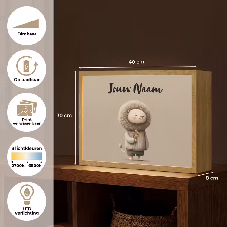 Lightbox - Wandlamp kinderkamer met naam - Leeuw - Oranje bloemen - Vriendelijk — 10