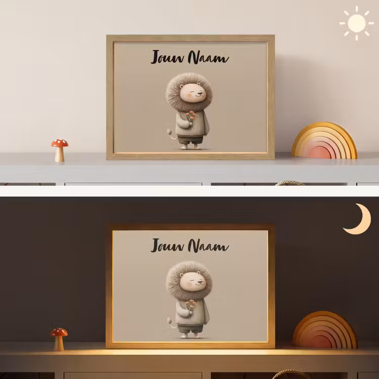 Lightbox - Wandlamp kinderkamer met naam - Leeuw - Oranje bloemen - Vriendelijk — 6