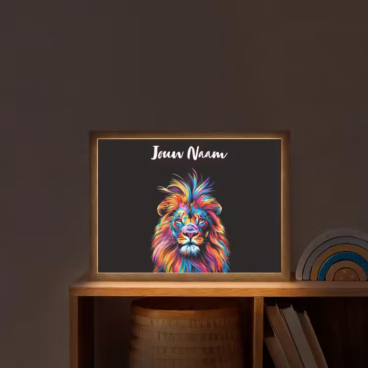 Lightbox - Wandlamp kinderkamer met naam - Leeuwen - Kleurrijk - Zwart - Dieren — 2