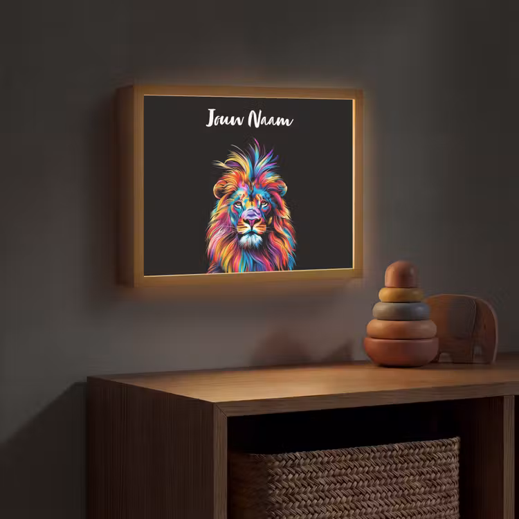 Lightbox - Wandlamp kinderkamer met naam - Leeuwen - Kleurrijk - Zwart - Dieren — 4
