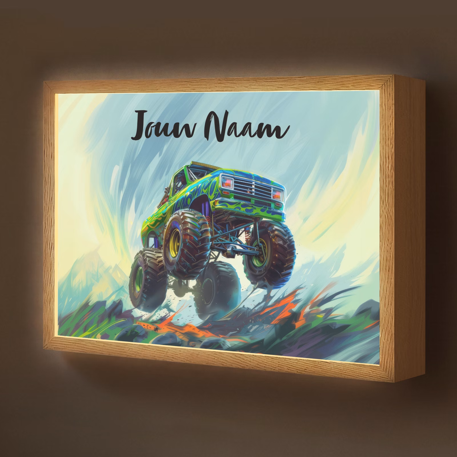 Lightbox - Wandlamp kinderkamer met naam - Monstertruck - Auto - Jongens - Groen — 1