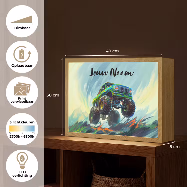 Lightbox - Wandlamp kinderkamer met naam - Monstertruck - Auto - Jongens - Groen — 10