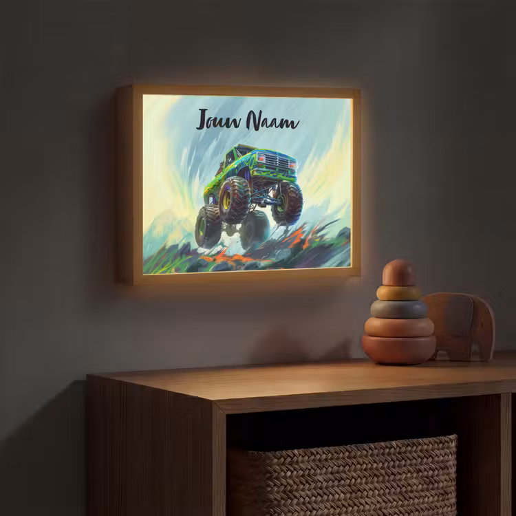 Lightbox - Wandlamp kinderkamer met naam - Monstertruck - Auto - Jongens - Groen — 4