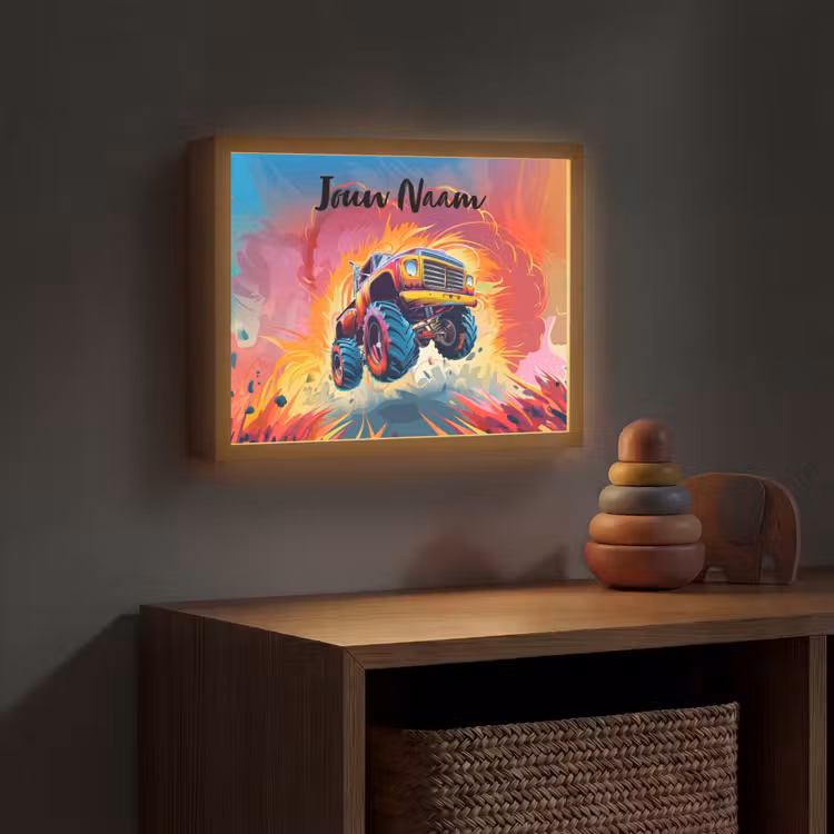Lightbox - Wandlamp kinderkamer met naam - Monstertruck - Auto - Jongens - Kleurrijk — 4