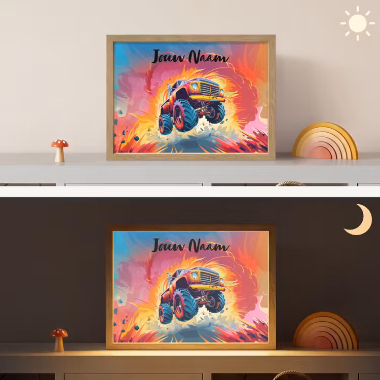 Lightbox - Wandlamp kinderkamer met naam - Monstertruck - Auto - Jongens - Kleurrijk — 6